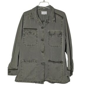 CASLON Olive Green Utility Army Jacket‎ Shacket Embroidered Women's XL